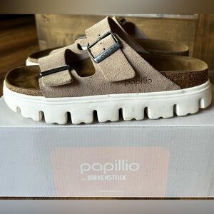 Papillio by Birkenstock Arizona Chunky Platform Sandal, size 39 in warm sand